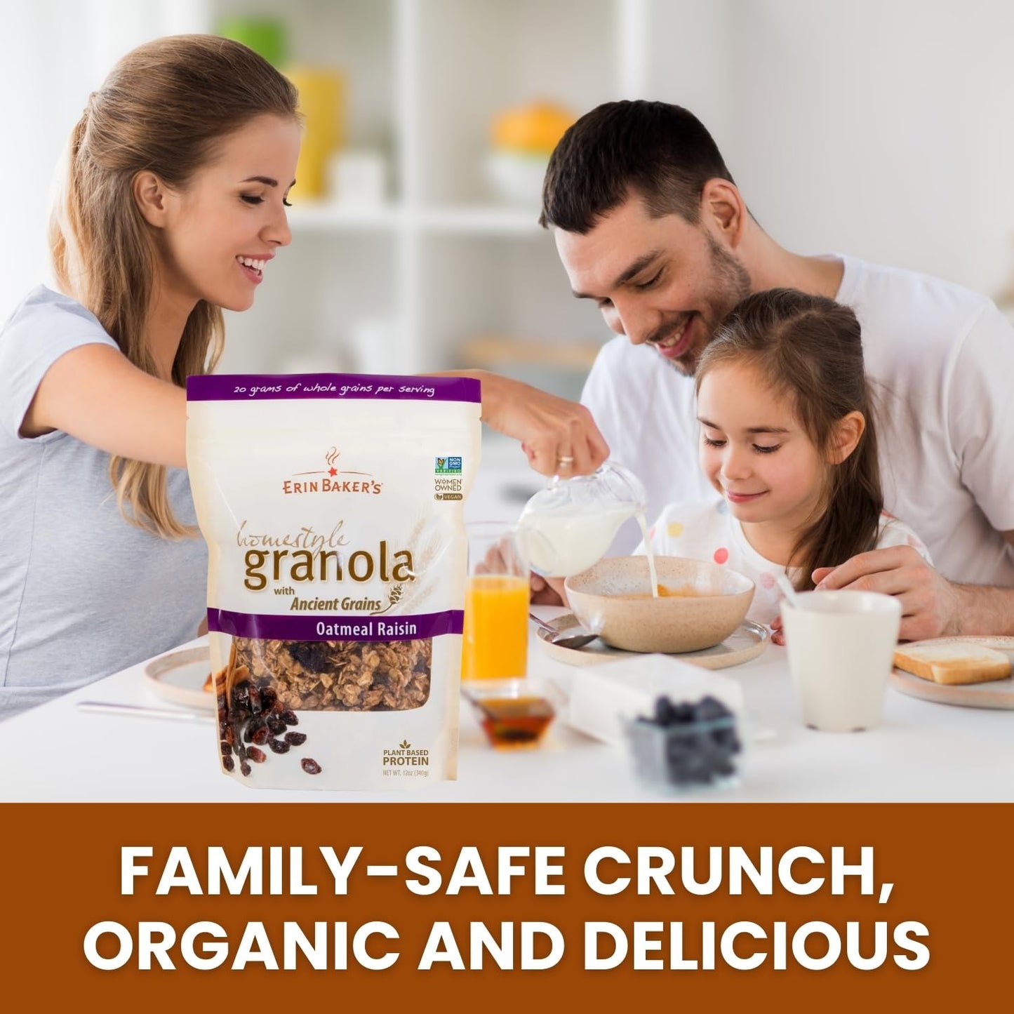 Erin Baker’s Homestyle Oatmeal Raisin Granola with Ancient Grains - Made from Natural Ingredients, Crunchy, Versatile Snack or Cereal - Vegan
