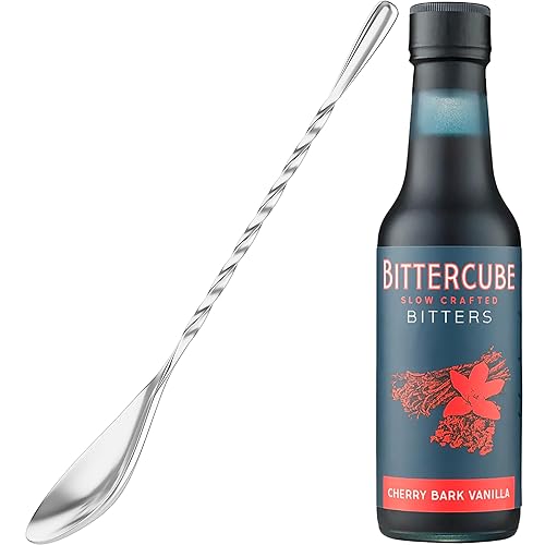 Cherry Bark Vanilla Cocktail Bitters Gift Set, Bittercube Cherry Bark Vanilla Bitters with Cocktailier 7-Inch Bar Spoon