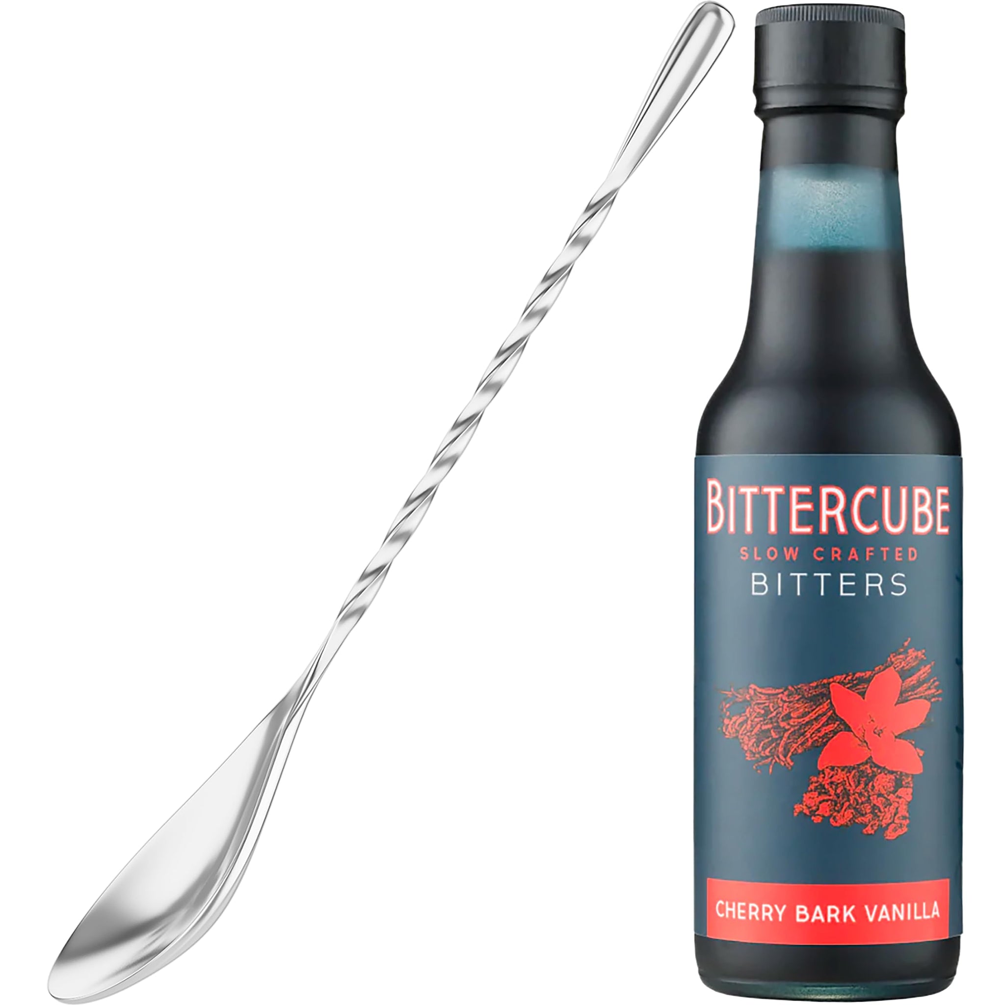 Cherry Bark Vanilla Cocktail Bitters Gift Set, Bittercube Cherry Bark Vanilla Bitters with Cocktailier 7-Inch Bar Spoon