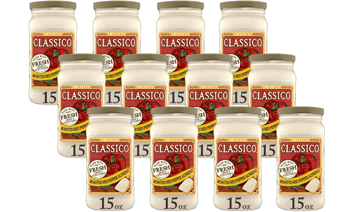 Classico Roasted Red Pepper Alfredo Pasta Sauce, 15 Oz (Pack of 12)