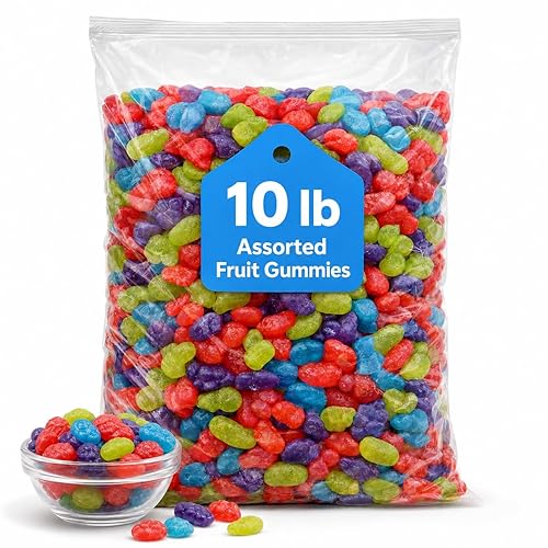 Assorted Fruit Gummies, 10 lb Bulk Bag, Chewy Gummy Candy for Parties