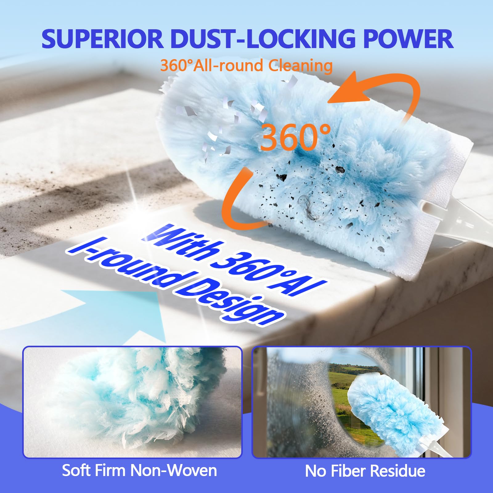 EKACO Heavy Duty Duster Refills for Swiffer Duster (60 Count) | 360° Unscented Disposable Multisurface Dusters with 1 Handle- for Home, Blinds, Fans
