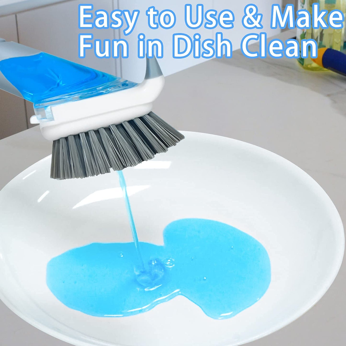 ITTAHO Dish Brush with Soap Dispenser & 3 Pack Dishwashing Sponge Refills Non Scratch, Dish Cleaning Scrubber Set with Handle for Household Usage