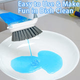 ITTAHO Dish Brush with Soap Dispenser & 3 Pack Dishwashing Sponge Refills Non Scratch, Dish Cleaning Scrubber Set with Handle for Household Usage