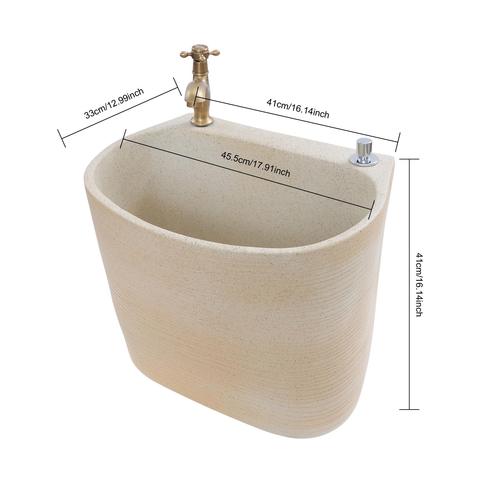 Garden Floor Mop Sink Set 16x13x16in, Ceramic Utility Mop Basin with Faucet and Button Drainage Large Capacity Mops Bucket for Garage Laundry Room