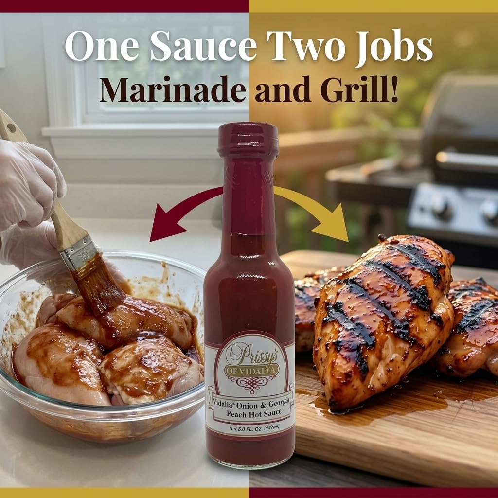 Prissy's Vidalia Onion & Peach Hot Sauce, Award-Winning Gourmet Blend, 5 Oz Bottle (Pack of 3)