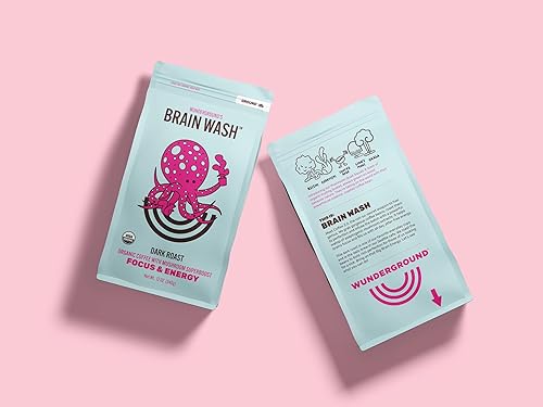 Wunderground's Brain Wash Dark Roast Organic Ground Coffee with Mushroom SuperBoost (12 oz Bag)