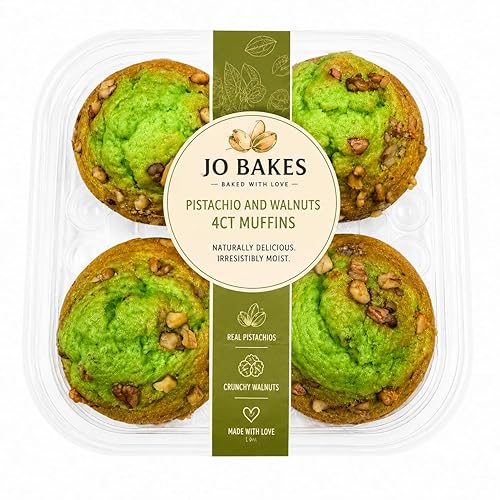 Pistachio Walnut Muffins, Soft Moist Bakery Breakfast Snack, 4 Count, 14 oz - JO BAKES