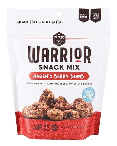 BeeFree Warrior Mix Gluten Free Granola - Soft Chunky Granola Bites | Paleo, Low Carb, Grain Free, Preservative Free, Oat Free | Low Calorie Snacks |