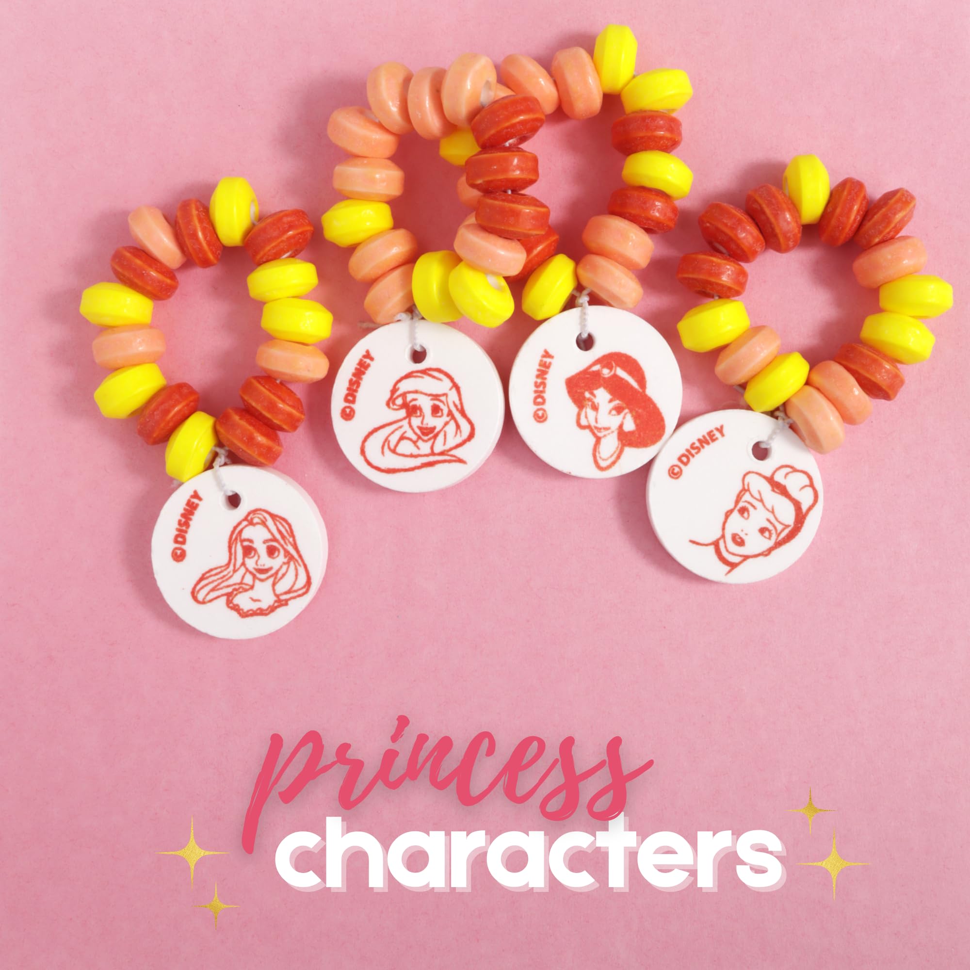 Disney Princess Candy Bracelets, Edible Jewelry with Character Charms, Individually Wrapped Party Favors, 20 Pieces Inside