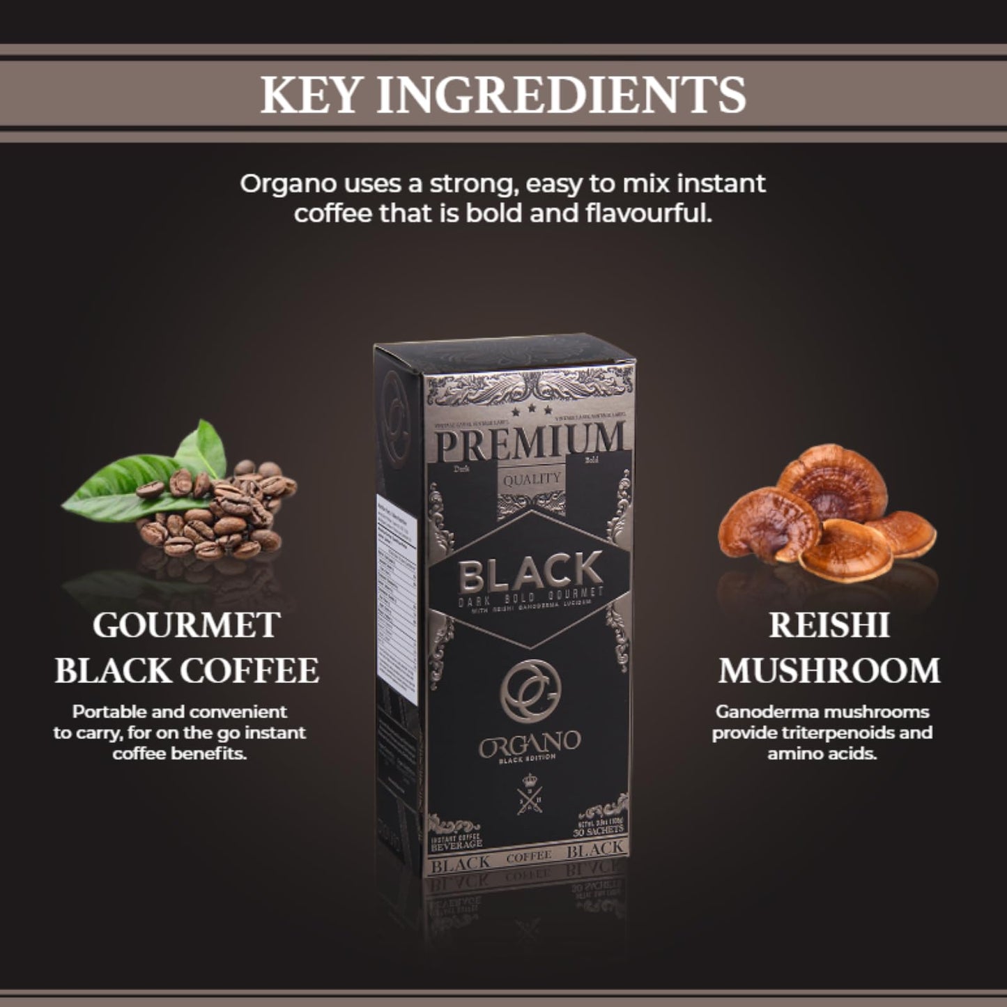 ORGANO Gourmet Black Coffee, 100% Certified Organic Ganoderma Lucidum (30 Sachets)