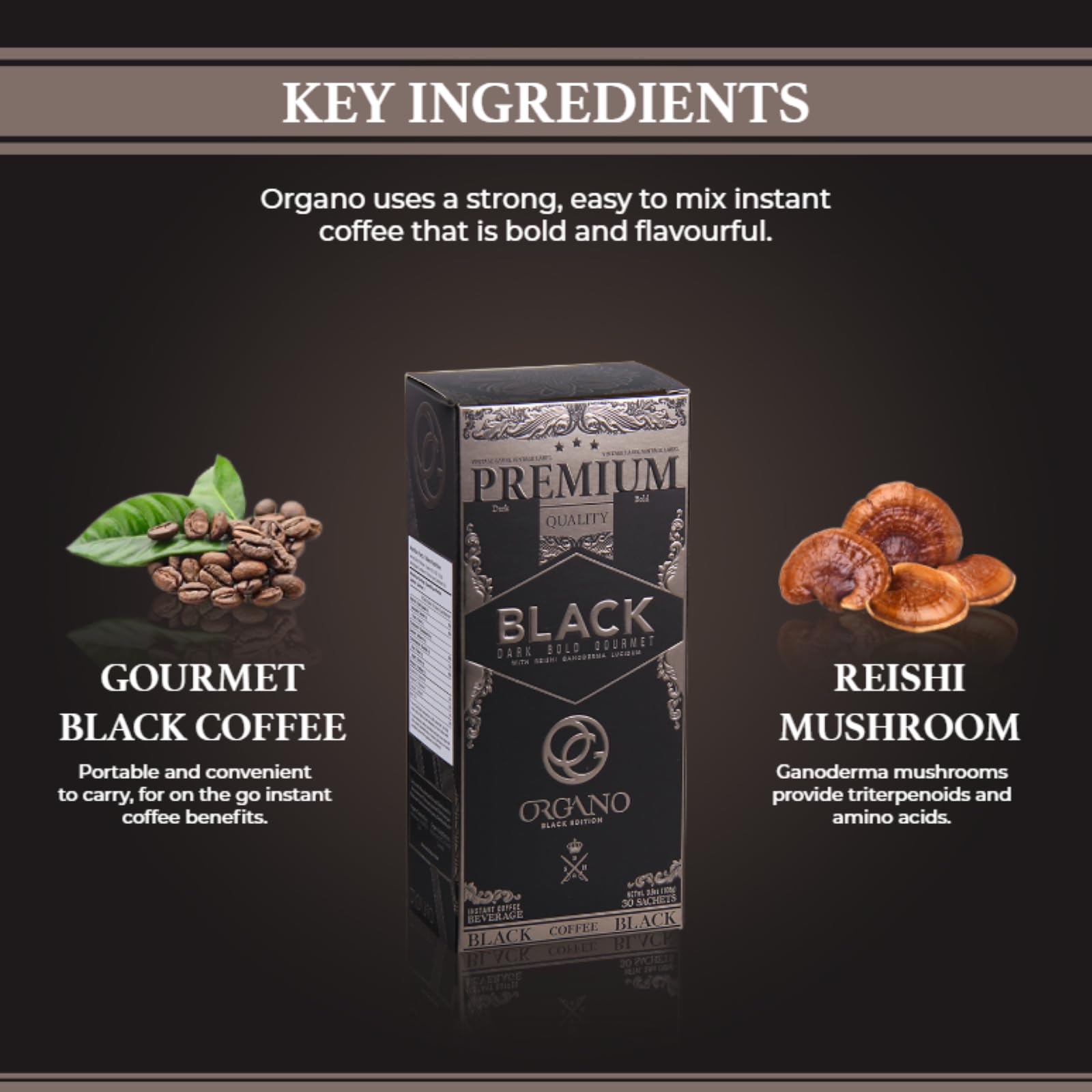 ORGANO Gourmet Black Coffee, 100% Certified Organic Ganoderma Lucidum (30 Sachets)