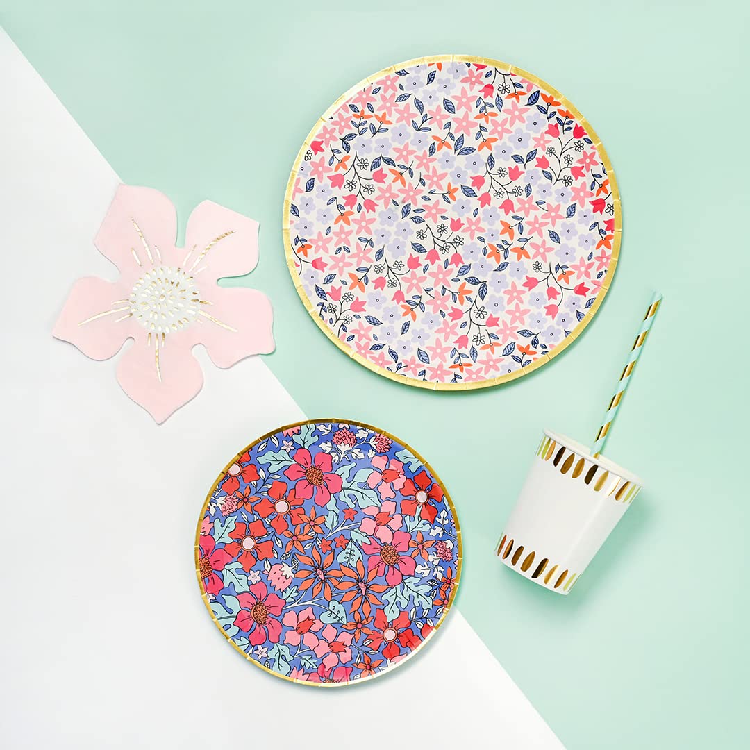 Coterie Mixed Floral Paper Plates (Set of 10 large plates) - Paper plates for Tea and Garden Party, Bridal and Baby Shower, and More| 9.25" fancy