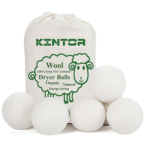 KINTOR XL Wool Dryer Balls 6-Pack, 100% New Zealand Wool, Reusable Fabric Softener, Cut Drying Time, Reduce Wrinkles Lint & Pet Hair, Hypoallergenic