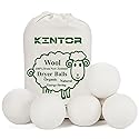 KINTOR XL Wool Dryer Balls 6-Pack, 100% New Zealand Wool, Reusable Fabric Softener, Cut Drying Time, Reduce Wrinkles Lint & Pet Hair, Hypoallergenic