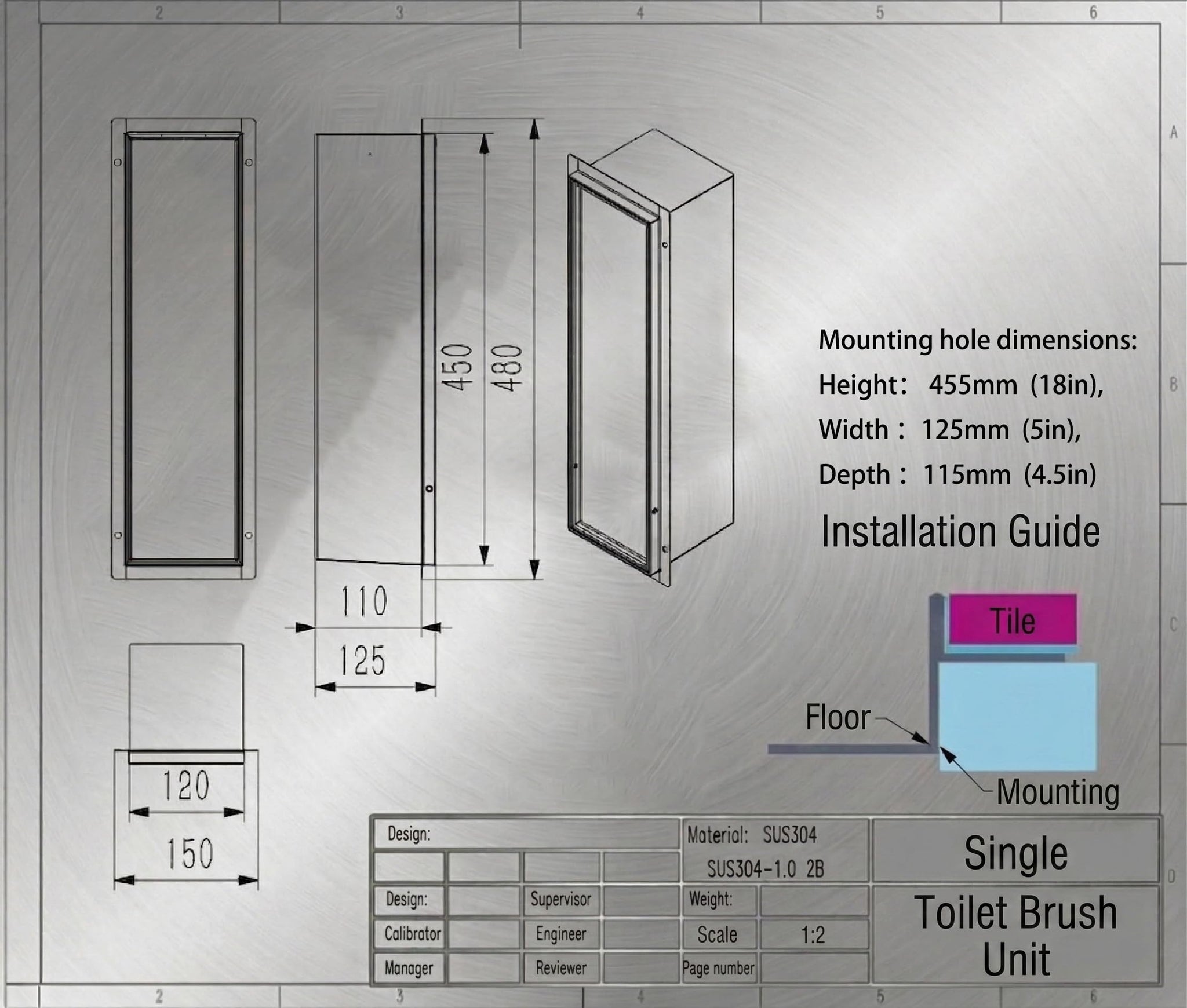 Stainless Steel Recessed Toilet Brush Holder - Invisible in-Wall Bathroom Niche Cabinet with Tileable Door, Enclosed Storage, Hygienic & Space-Saving