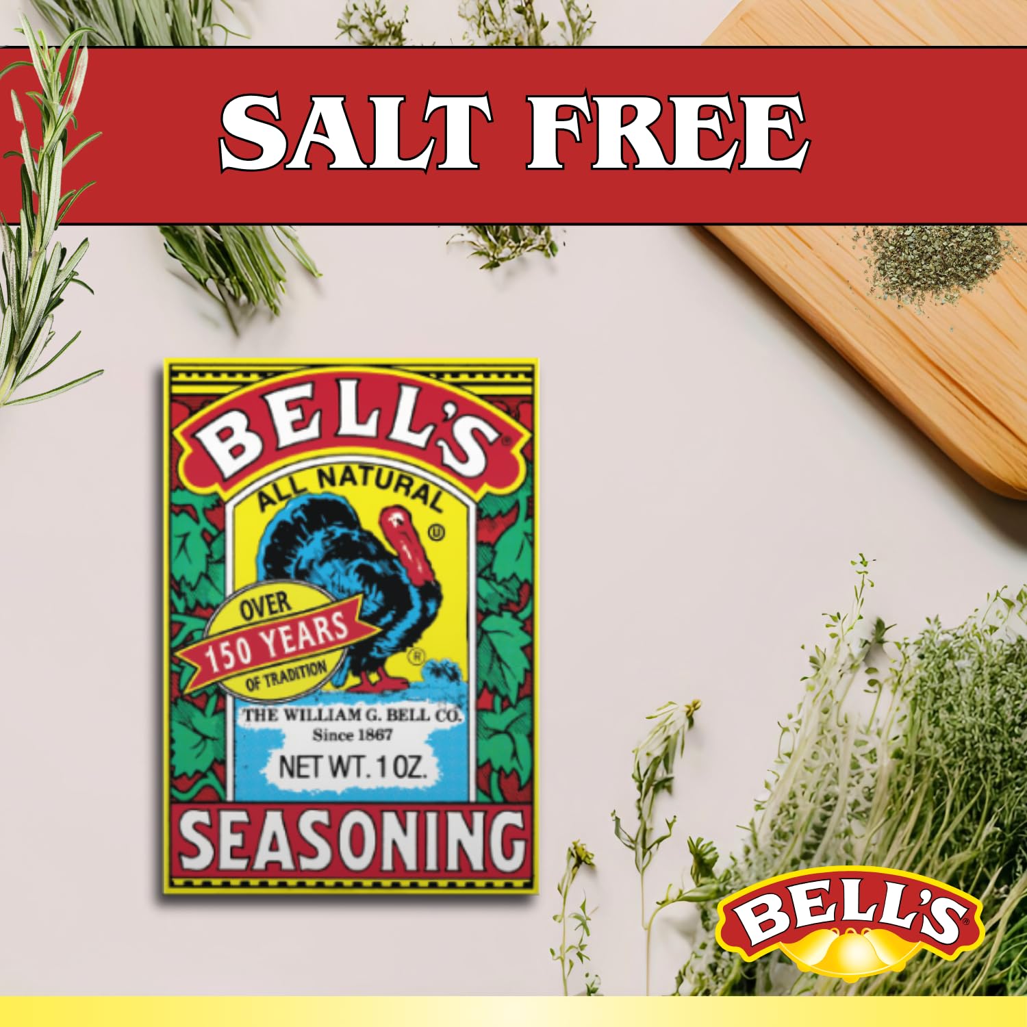 Bell's All Natural Seasoning 1oz Box, Classic Salt-Free Poultry Blend, Gluten-Free, Kosher & Non-GMO