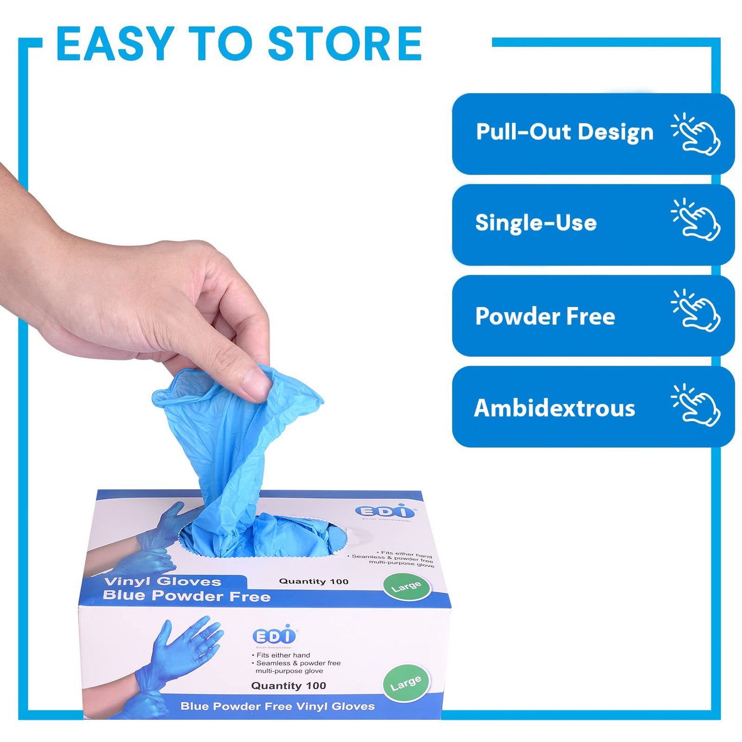 EDI Disposable Vinyl Gloves (Blue) - Powder-Free, Latex-Free (400, Small)