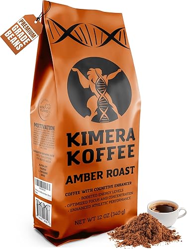 Kimera Koffee Amber Blend - Organic Honey-Processed Light Roast Nootropic Coffee with Alpha-GPC, Taurine, DMAE, L-Theanine, 12oz Ground