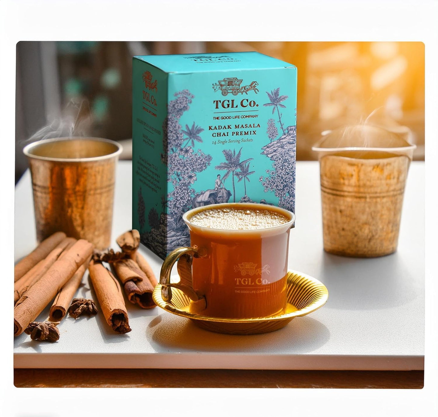 TGL Co. Kadak Masala Chai Instant Tea Premix - 14 Sachets | Bold Indian Spiced Chai Powder | Ready-to-Mix Hot Beverage