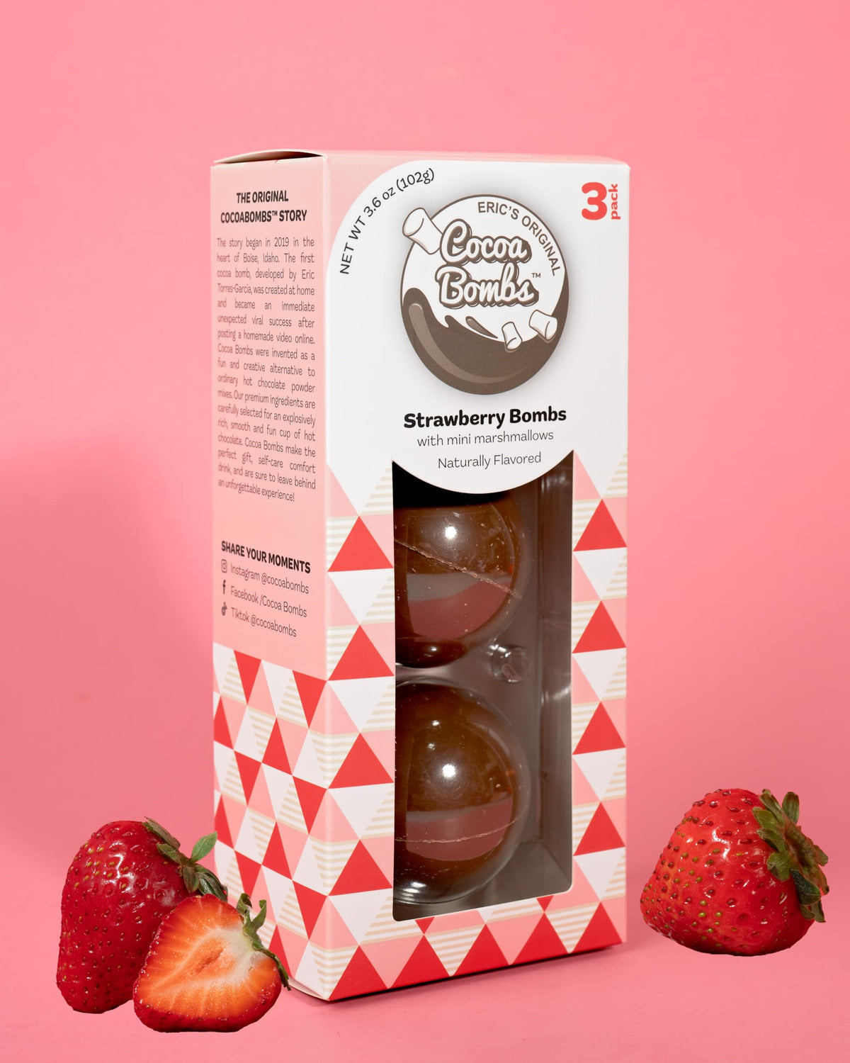 THE ORIGINAL COCOA BOMBS STRAWBERRY - U.S. MADE 3 PACK WITH MINI VEGAN MARSHMALLOWS
