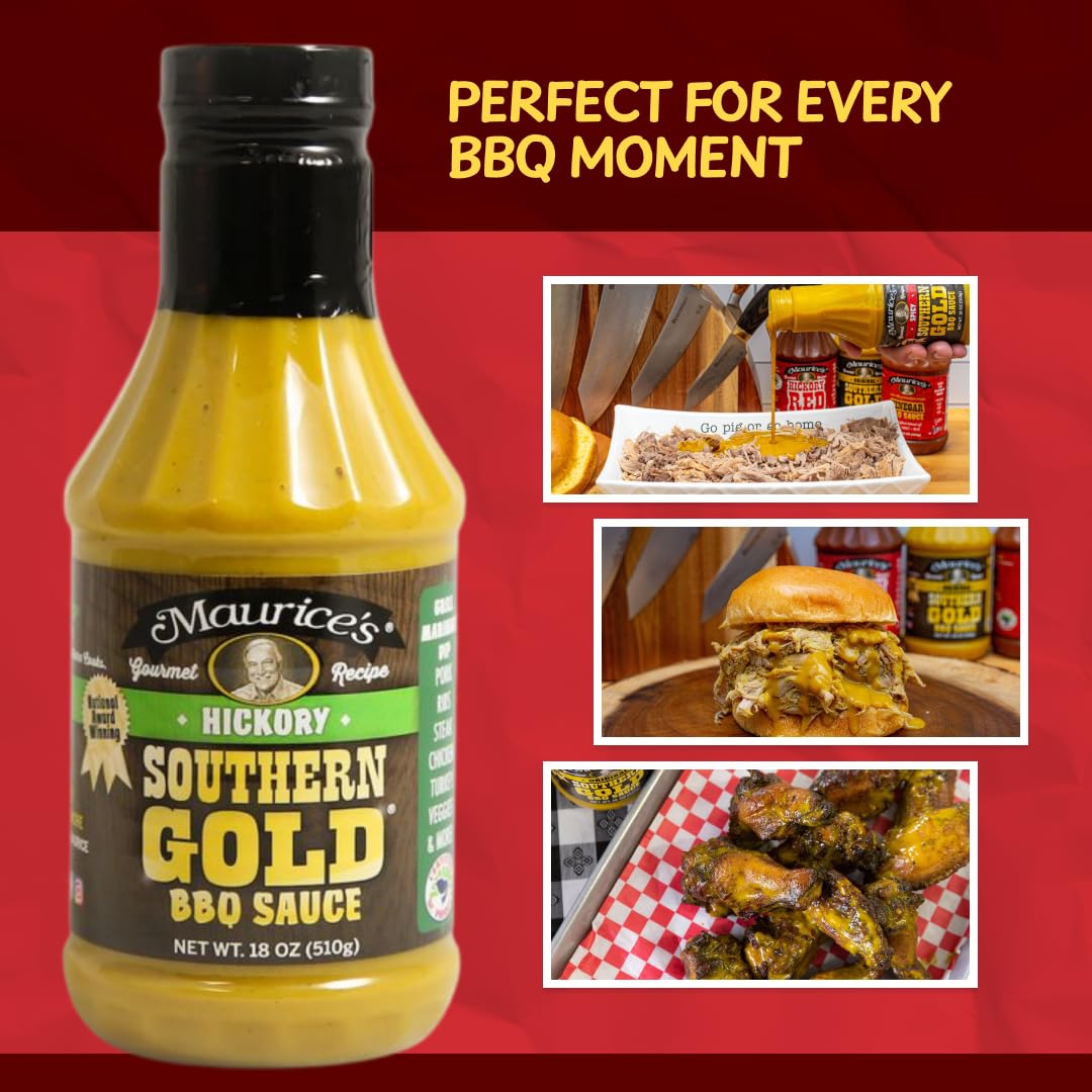 Maurice’s Southern Gold BBQ Sauce, Hickory - Smoke-Kissed Carolina Gold Barbecue Sauce - Authentic Southern Carolina Barbeque Dressing - Mustard Based