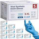 Schneider Blue Vinyl Synthetic Exam Gloves, Large, Case of 1000, 4-mil, Powder-Free, Latex-Free, Non-Sterile, Disposable Gloves