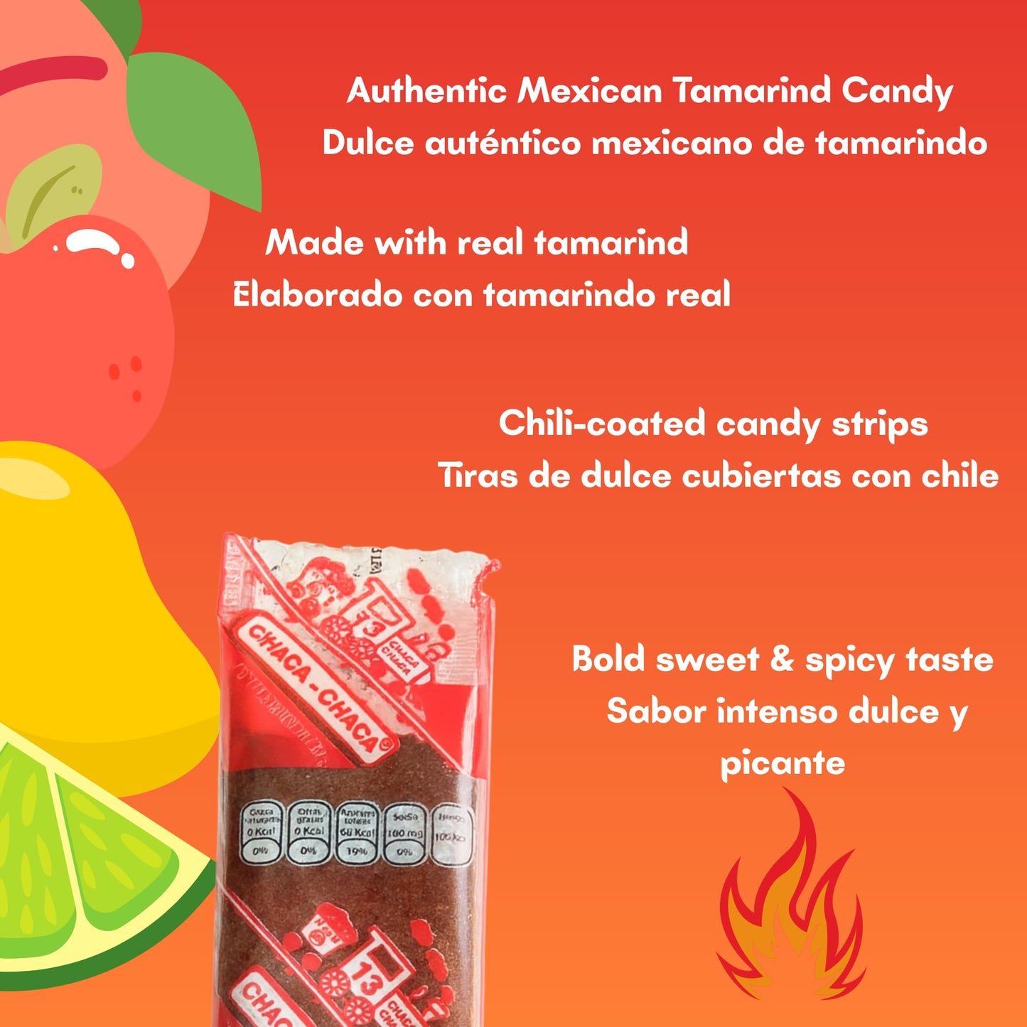 Chaca-Chaca Tamarindo De Frutas - Sal Y Chile Tamarind Mexican Candy, Dulces Mexicanos, 20 Pcs Pack 2 - Authentic Tamarind Candy