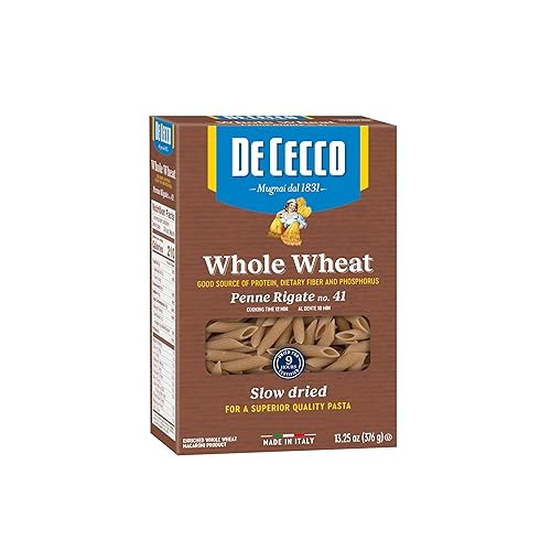 De Cecco Pasta, Whole Wheat Penne Rigate No.41, 13.25 OZ (Pack of 12) - Made in Italy, High in Protein & Iron, Bronze die