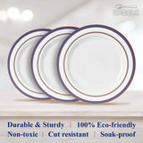 SILVER SPOONS DISPOSABLE SALAD PLATES | 20 pc | Heavy Duty Plastic Dishes | Elegant Fine China Look | Renaissance - Royal Blue (9”)