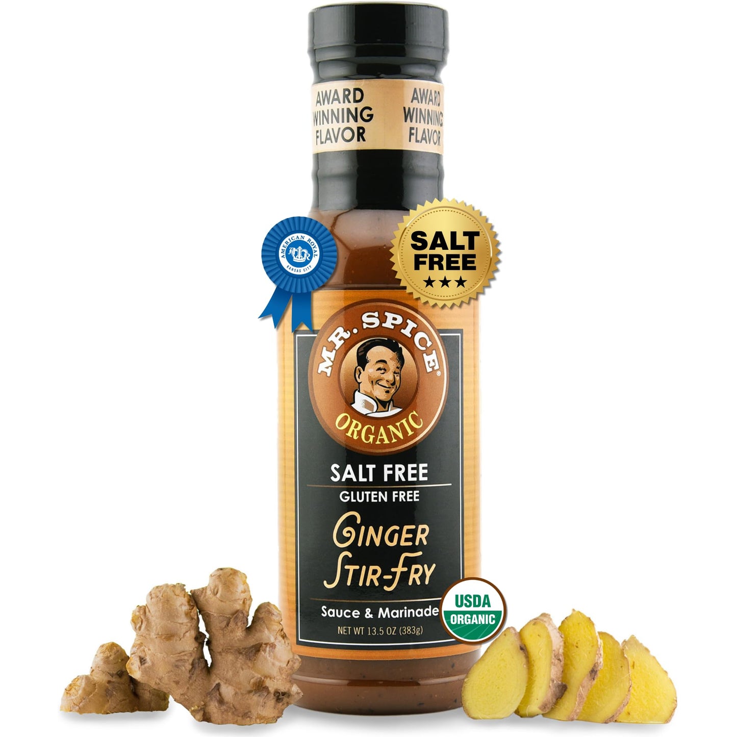 Mr. Spice Organic Ginger Stir Fry Sauce, Salt Free Stir Fry Sauce (0 mg/serving), Gluten Free, Low Sodium Sauces for Marinade, Wok & Air Fryer, No