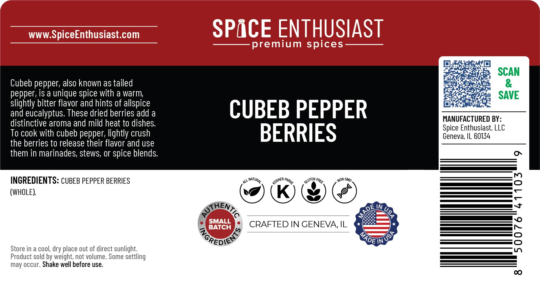 Spice Enthusiast Cubeb Pepper Berries - 3 oz