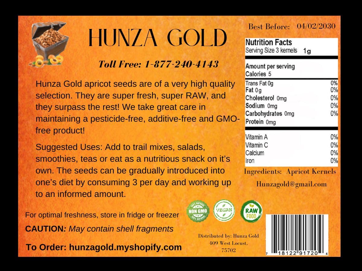 Hunza Gold Apricot Kernels, 1 lb Package (16 oz) Raw, Bitter & Biological