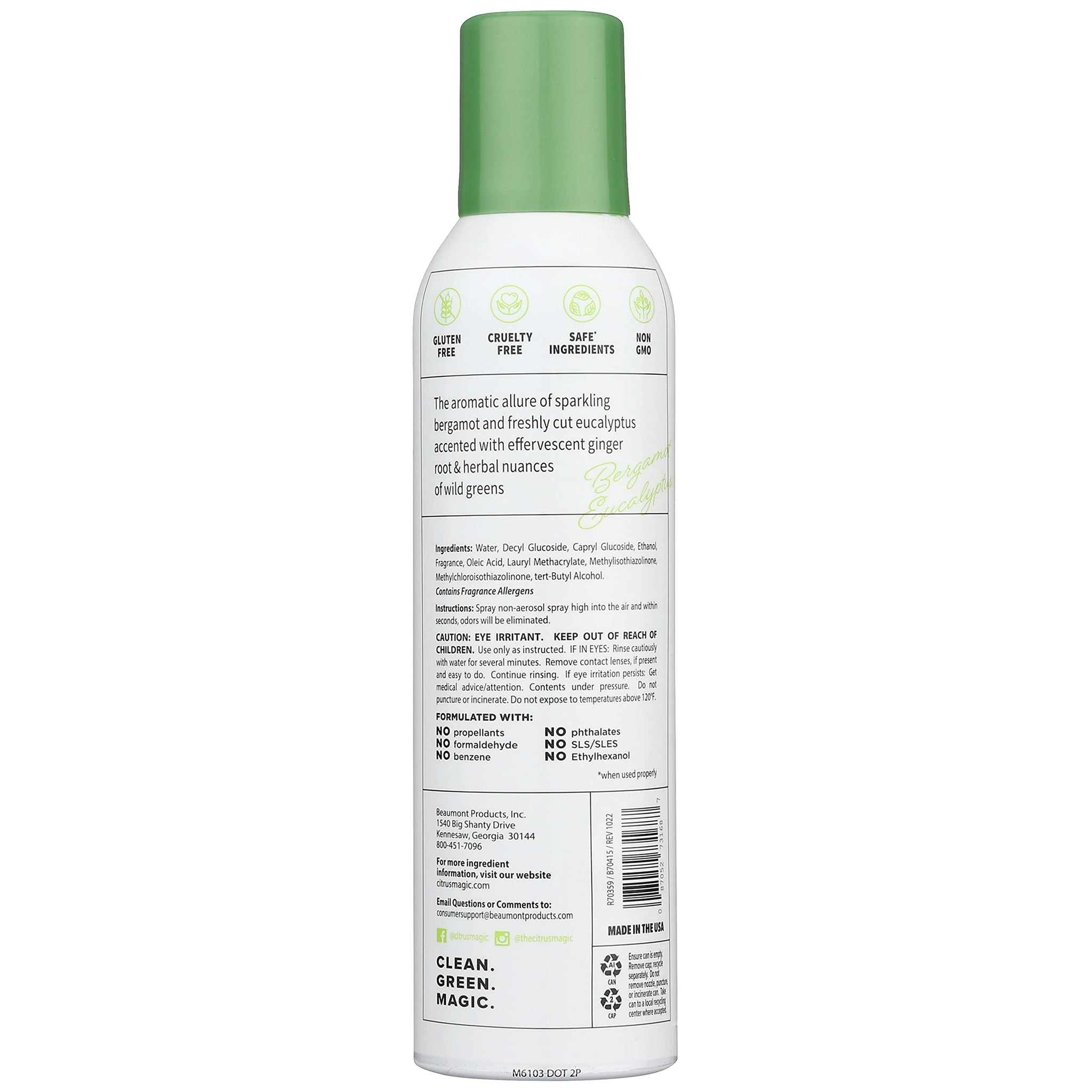 Citrus Magic Herbaceous Odor Eliminating Air Freshener Spray, Bergamot Eucalyptus, 8-Ounce, Pack of 2