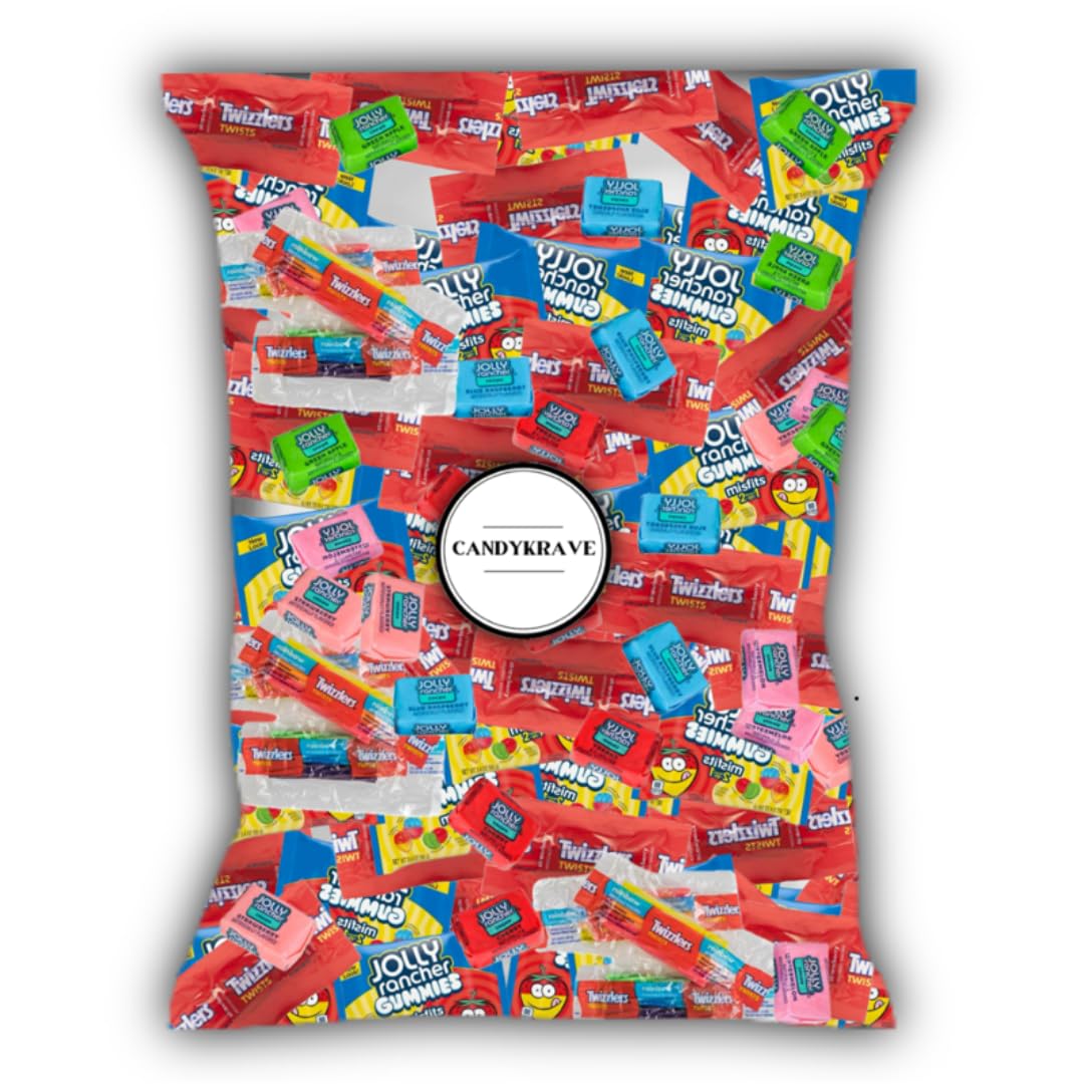 CandyKrave Candies with 6 Pounders pack of 4 Gummies Sweets Assortment Bulk Candy Variety Pack Individually Packed (Twizzlers Rainbow and Strawberry