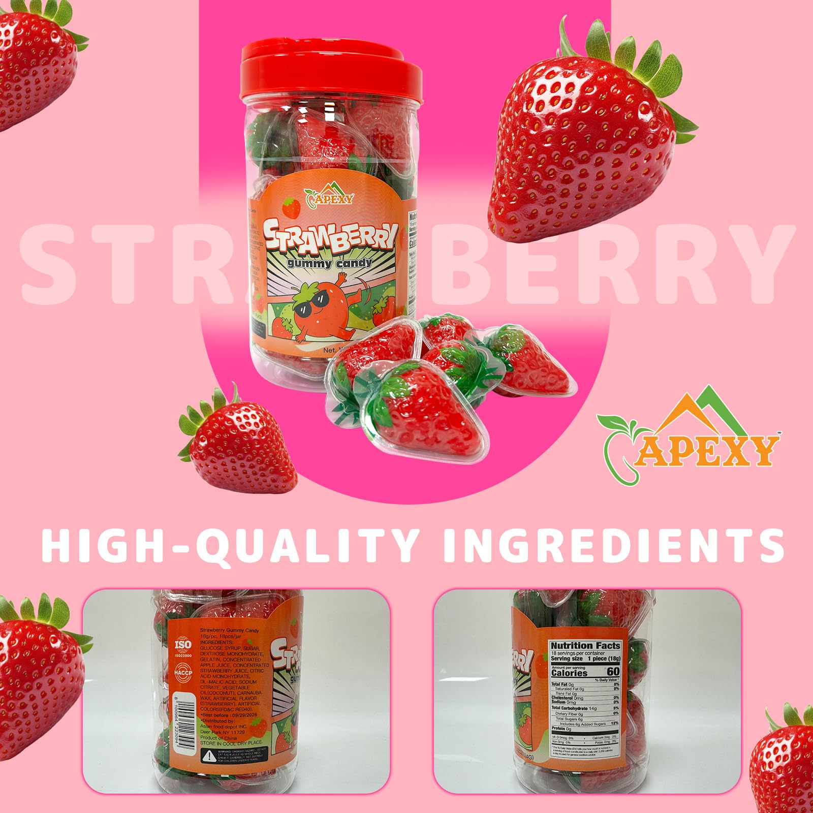 Apexy Strawberry Gummies - with Fruity Liquid Center Eyeball Candy for Halloween, Birthday, Trick Or Treat, Party Candy - Jelly Filled Gummies, Fat