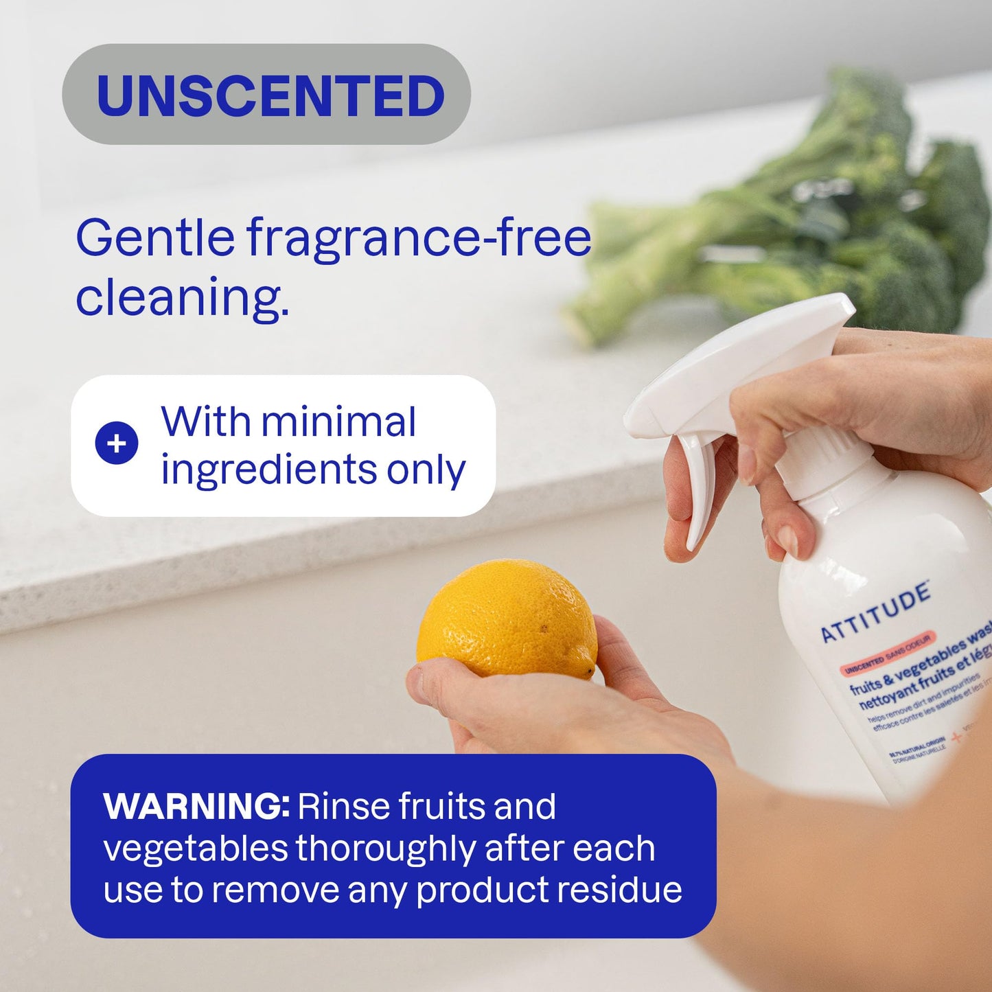 ATTITUDE Fruit & Vegetable Wash, Unscented Food-Safe Produce Wash to Remove Dirt, Wax & Residue, Vegan Plant-Based Produce Cleaner, 27.1 Fl Oz (Pack