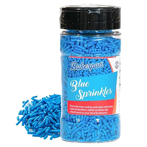 Bakerpan Blue Jimmies Sprinkles - 6 Ounces Blue Sprinkles for Cake Decorating - Edible Sprinkles for Cupcakes, Ice Cream, Cake Decorations (Made in