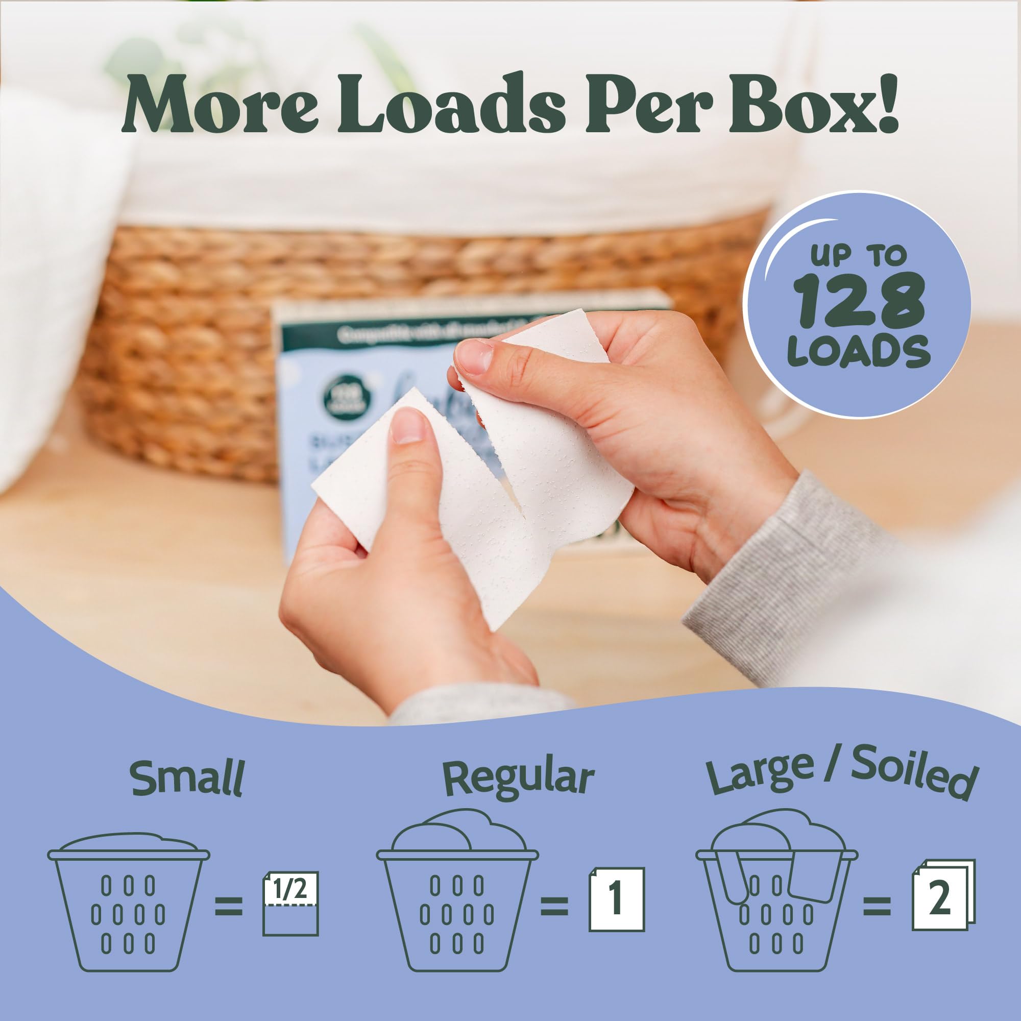 Roobi Baby Laundry Detergent Sheets. Specially Formulated for Sensitive Skin. Newborns, Infants & Toddlers Clothes. Unscented. Up to 128 Loads