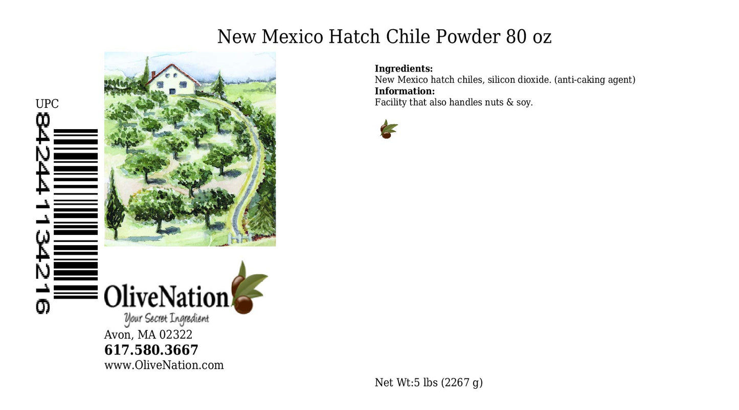 OliveNation New Mexico Hatch Chili Powder, Dried Ground Chili Pepper, Mild Heat, Earthy Flavor - 80 ounces
