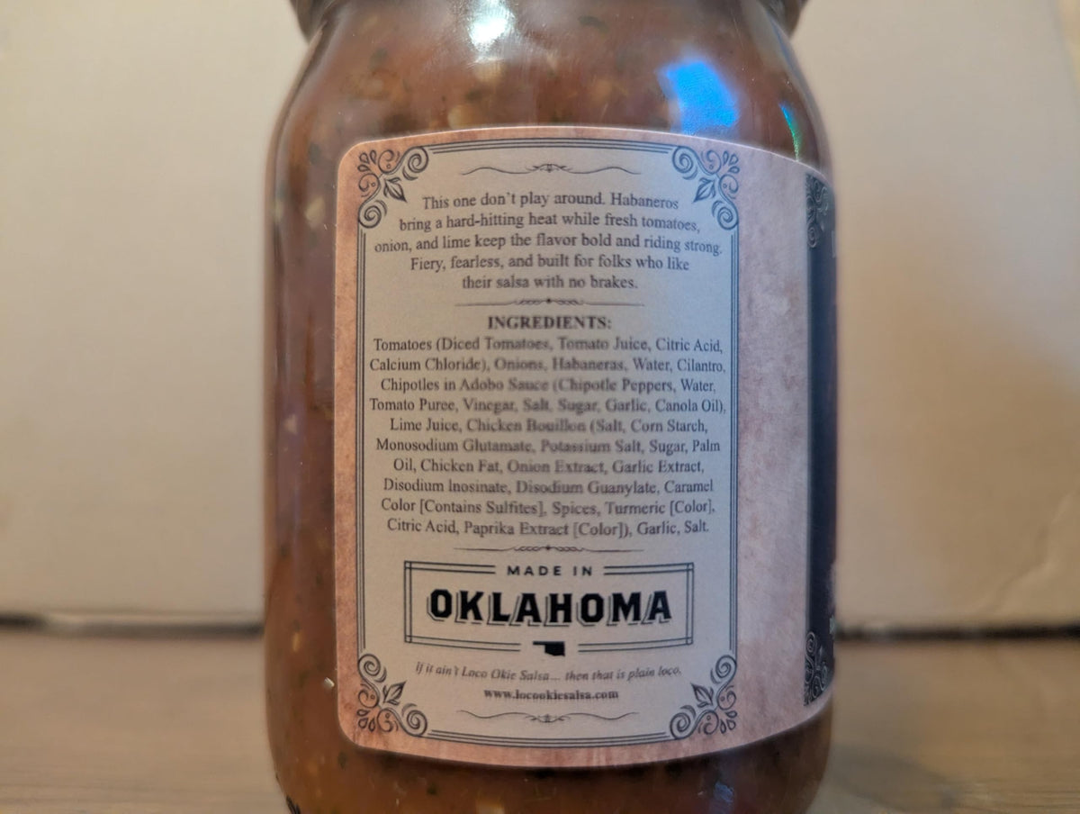 Loco Okie Salsa Co. Extremely Hot Salsa, 16 oz Jar, Made in Oklahoma Gourmet Hot Salsa