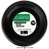 Bluesky Cuisine Round Black Disposable Plates - 6" (Pack of 100) Durable & Microwave Safe Black Dessert Plates, Perfect Disposable Plastic Plates