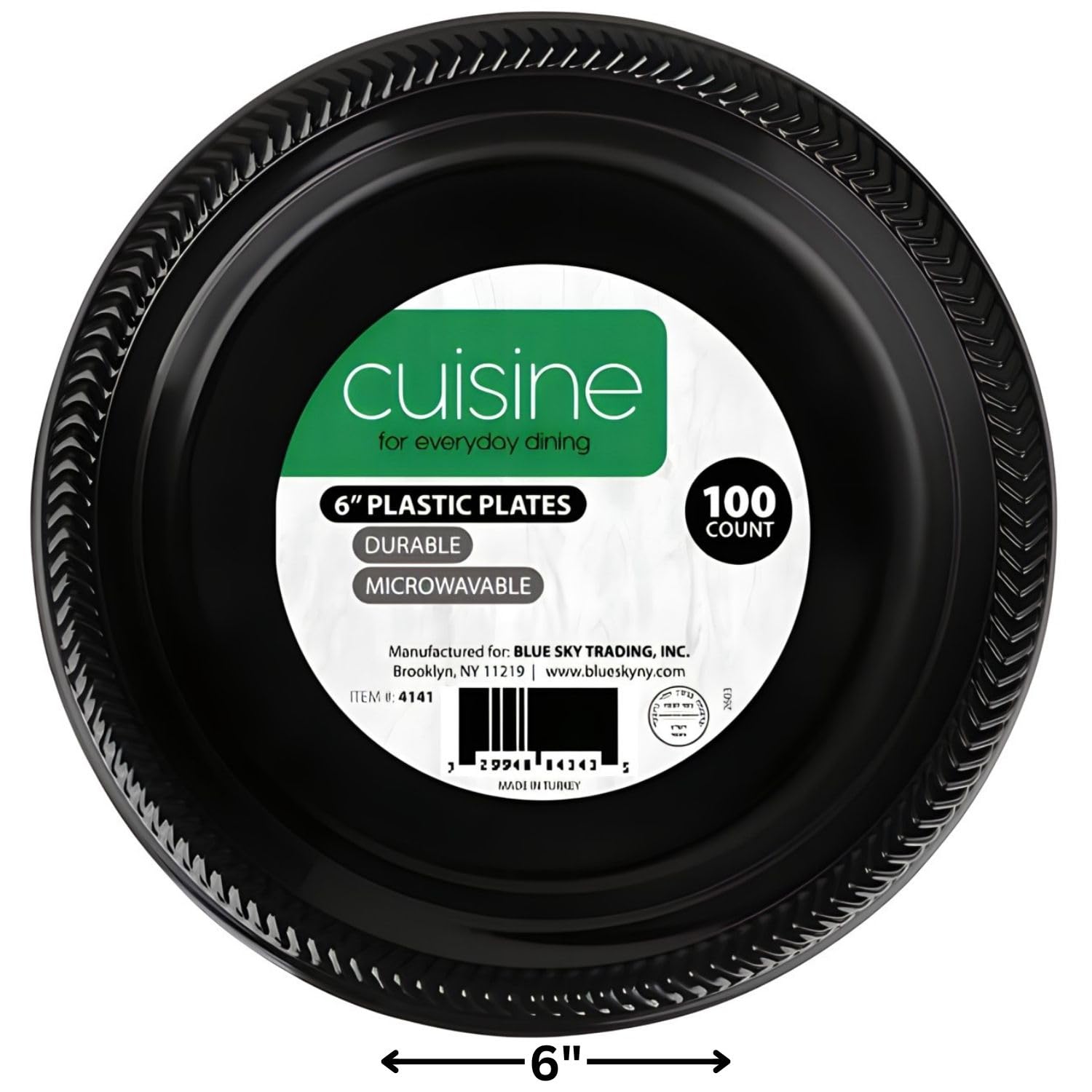Bluesky Cuisine Round Black Disposable Plates - 6" (Pack of 100) Durable & Microwave Safe Black Dessert Plates, Perfect Disposable Plastic Plates
