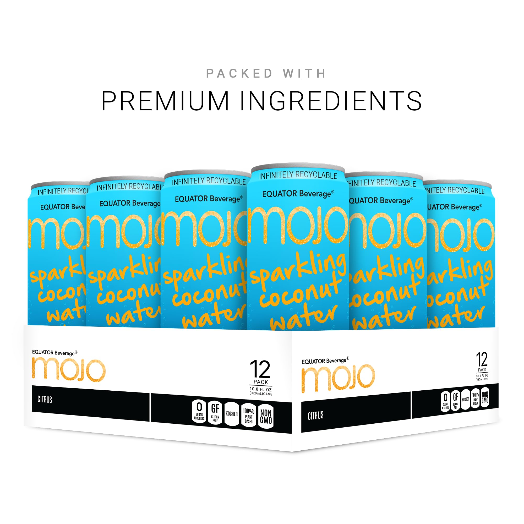 MOJO Sparkling Coconut Water Citrus | Hydration Drink & Sports Drink | Electrolytes | Vitamin B & C | Hydration Drink for Skin & Body | 10.8 Oz (Pack