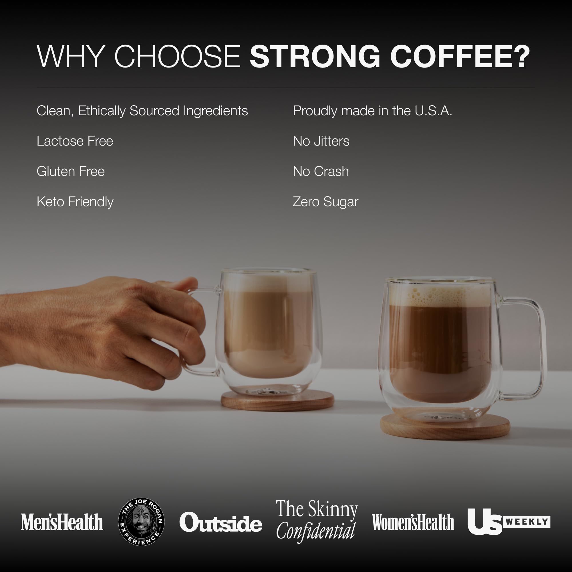 Strong Coffee Co. Vanilla Instant Latte | Organic Coffee with Collagen Protein | Lion’s Mane & L-Theanine | Adaptogens & Nootropics | 15 Servings