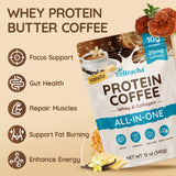 Veltracha Whey Protein Coffee, Collagen Protein Iced Coffee with Prebiotic Mushrooms & Butter, Natural Energy without Jitters - Decaf, No Artificial