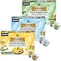 Twinings Herbal Tea K-Cup Pods for Keurig, Variety 3-Pack - Pure Peppermint, Pure Camomile + Lemon & Ginger Tea K-Cups, Naturally Caffeine-Free, 12