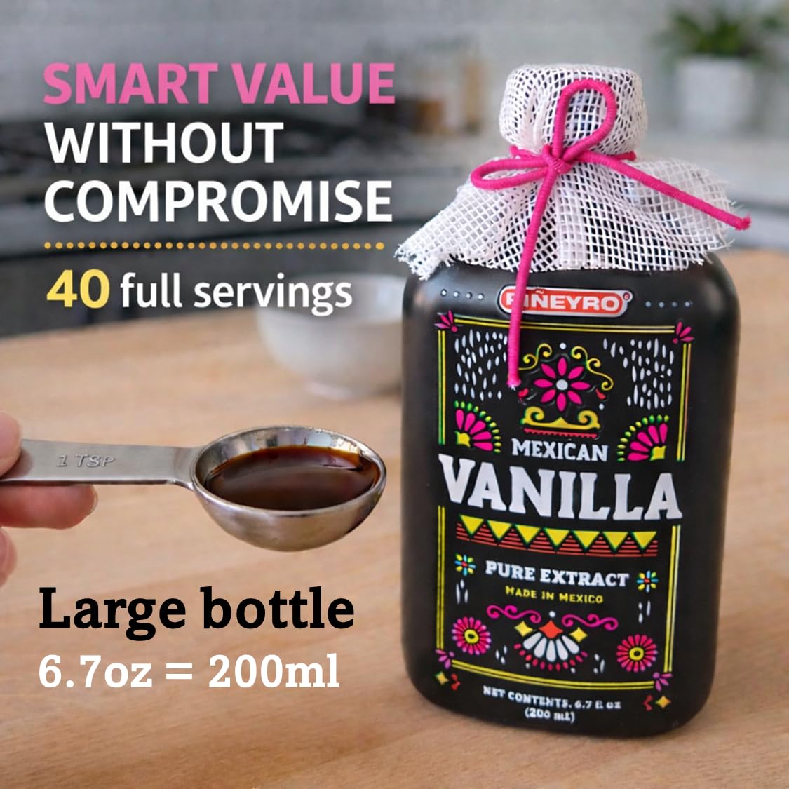 Premium Mexican Vanilla Pure Extract | 6.7 fl. oz. | Gourmet Quality with visible vanilla specks | Perfect Mother’s Day Gift for Bakers | 100% Vegan
