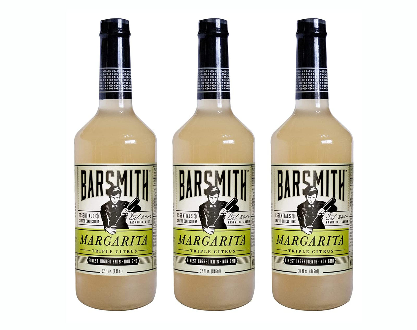 Barsmith Bar Essentials Margarita Mix, Triple Citrus Blend with Lime, Orange & Lemon Juice, 32-oz. Bottle, Pack of 3