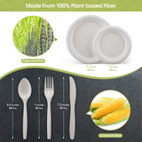 Fuyit 250Pcs Compostable Paper Plates with Cutlery Set, Disposable Biodegradable LONG Utensil Eco-Friendly Dinnerware Includes Plates, Fork, Knife